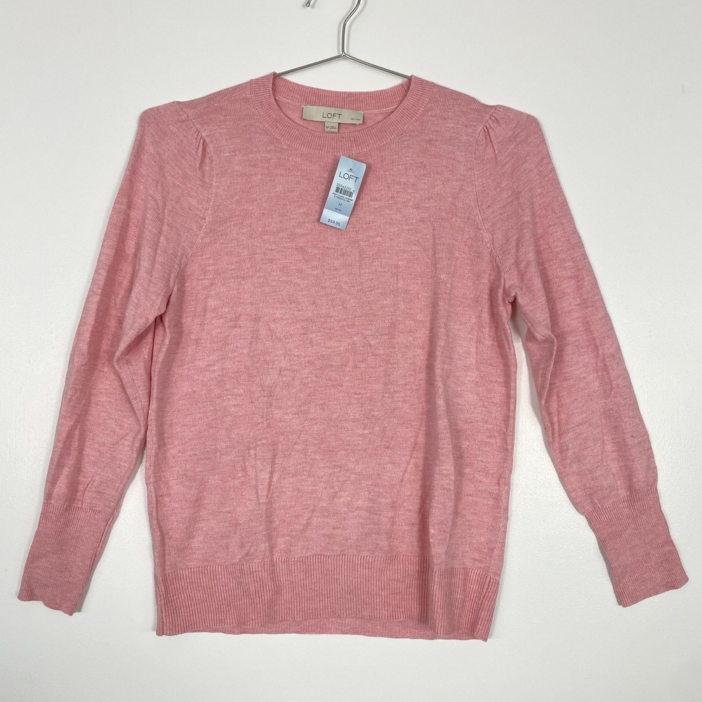 LOFT Petites Sweater Womens Medium Petite Pink‎ Crewneck Lightweight Pullover